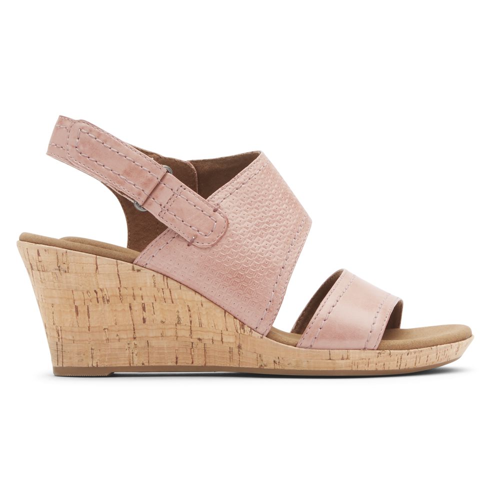 Rockport Women's Briah Asymmetrical 2-Piece Wedges Sandals - Pink - USA (0846QZKAB)